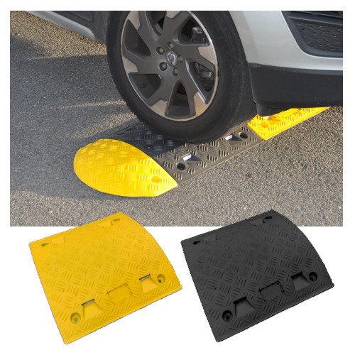 Speed Bump: Rubber, Black/Yellow, 9 ft Lg, 24 in Wd, 1 1/8 in Ht