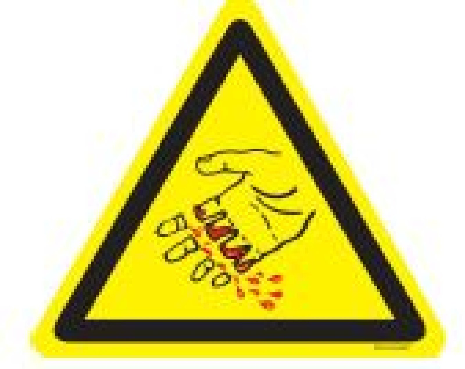 Pictogram snijgevaar in verschillende materialen en afmetingen.