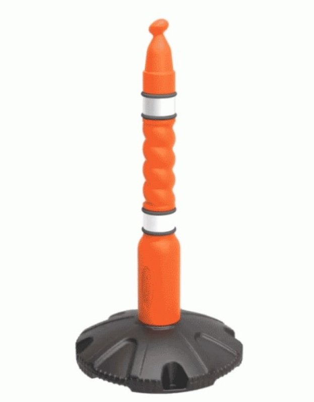 Oranje pvc paal met reflectie + voet voor Adapter 9 meter uittrekbaar lint - H: 1000mm - 2,2kg (opvulbaar met water of zand)