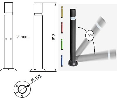 Flexibele paal Ø 100mm - H810 mm - groen - met voetplaat