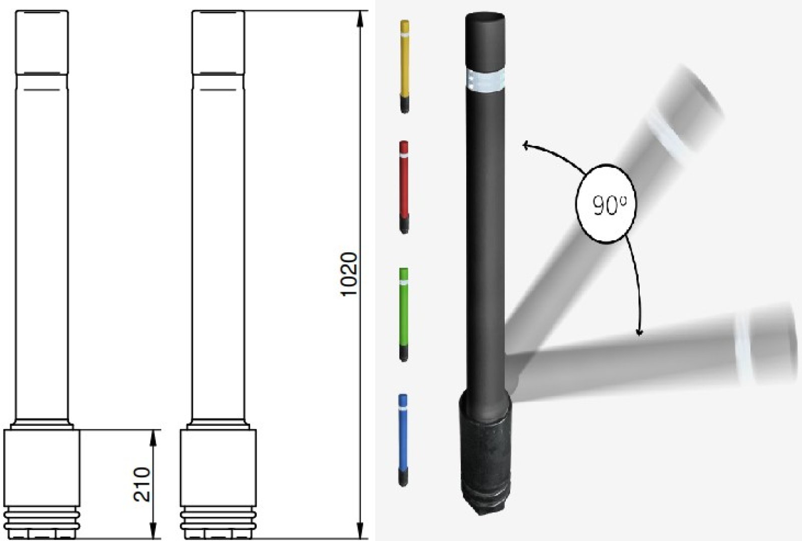 Flexibele paal Ø 100mm - H1020 mm - blauw - om in te betonneren