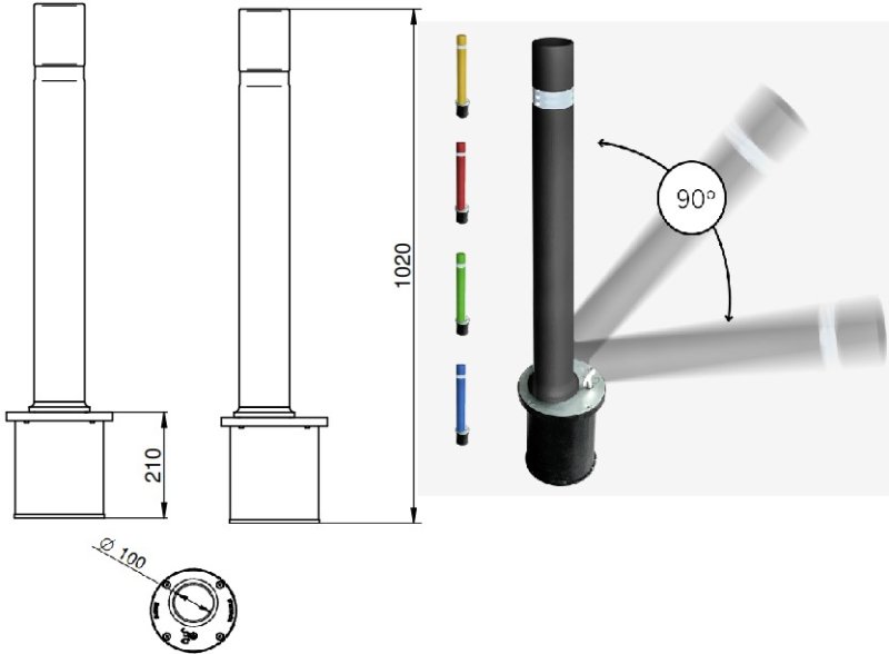 Flexibele paal uitneembaar Ø 100mm - H810 mm bovengronds - blauw - om in te betonneren