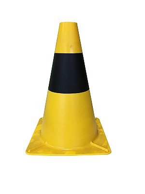 Cone 30cm hard PE yellow with 1 white non-reflective stripe