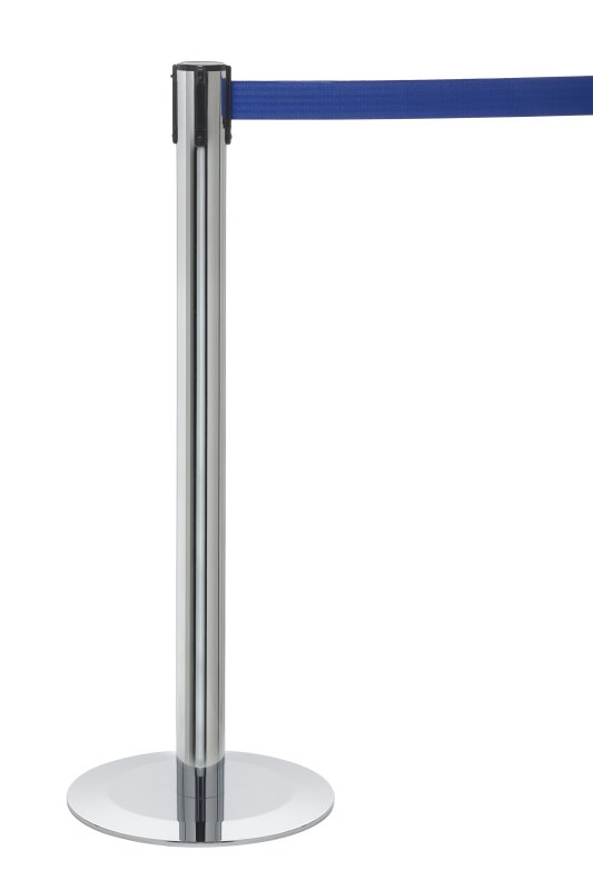 Paal chroom met uittrekbaar lint (3,65 m) H: 970 mm