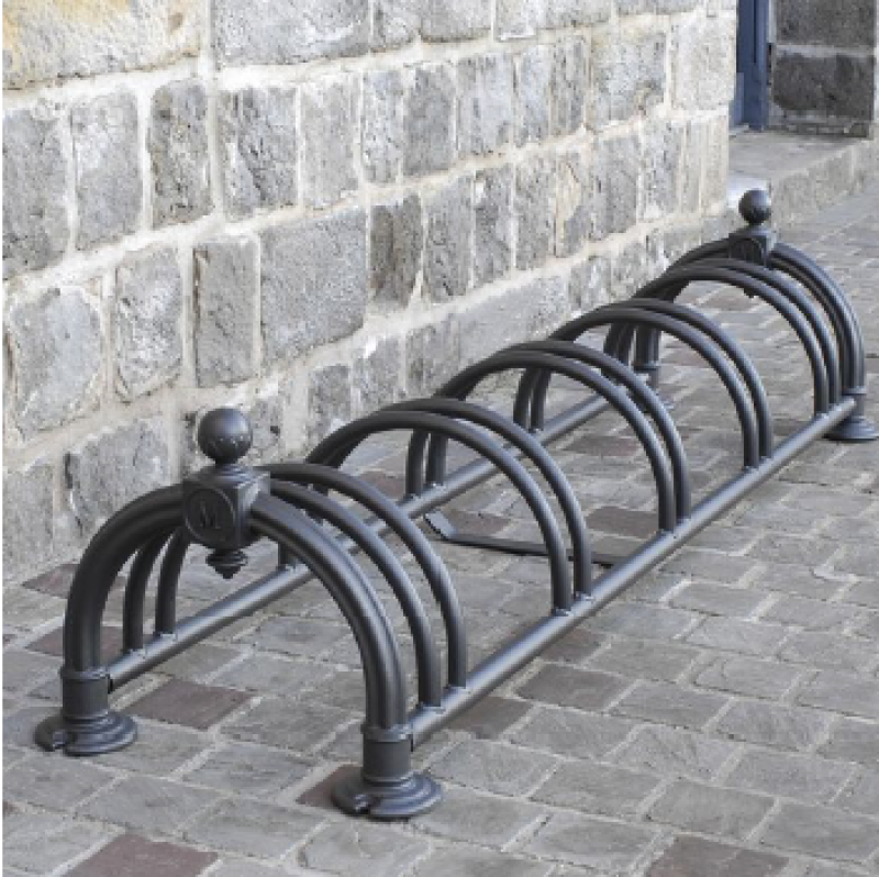 Zinc-coated Bicycle rack black - 5 bikes - 1 level - L 1600 x 430 x 350 mm. For tyre width 35-55 mm.