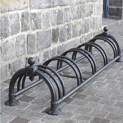 Zinc-coated Bicycle rack black - 5 bikes - 1 level - L 1600 x 430 x 350 mm. For tyre width 35-55 mm.