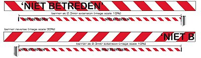 Wall unit with extensible ribbon 2,0 m red/white with black text 
