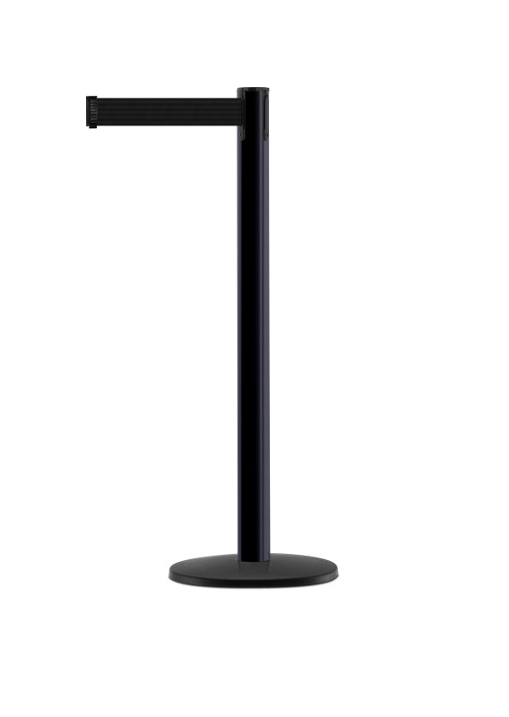 Paal in zwart satijn finish met uittrekbaar lint (2,30 m)  H: 970 mm
