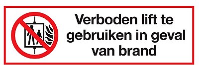 Pictogram: Verboden lift te gebruiken in geval van brand - PP - 300 x 100 mm