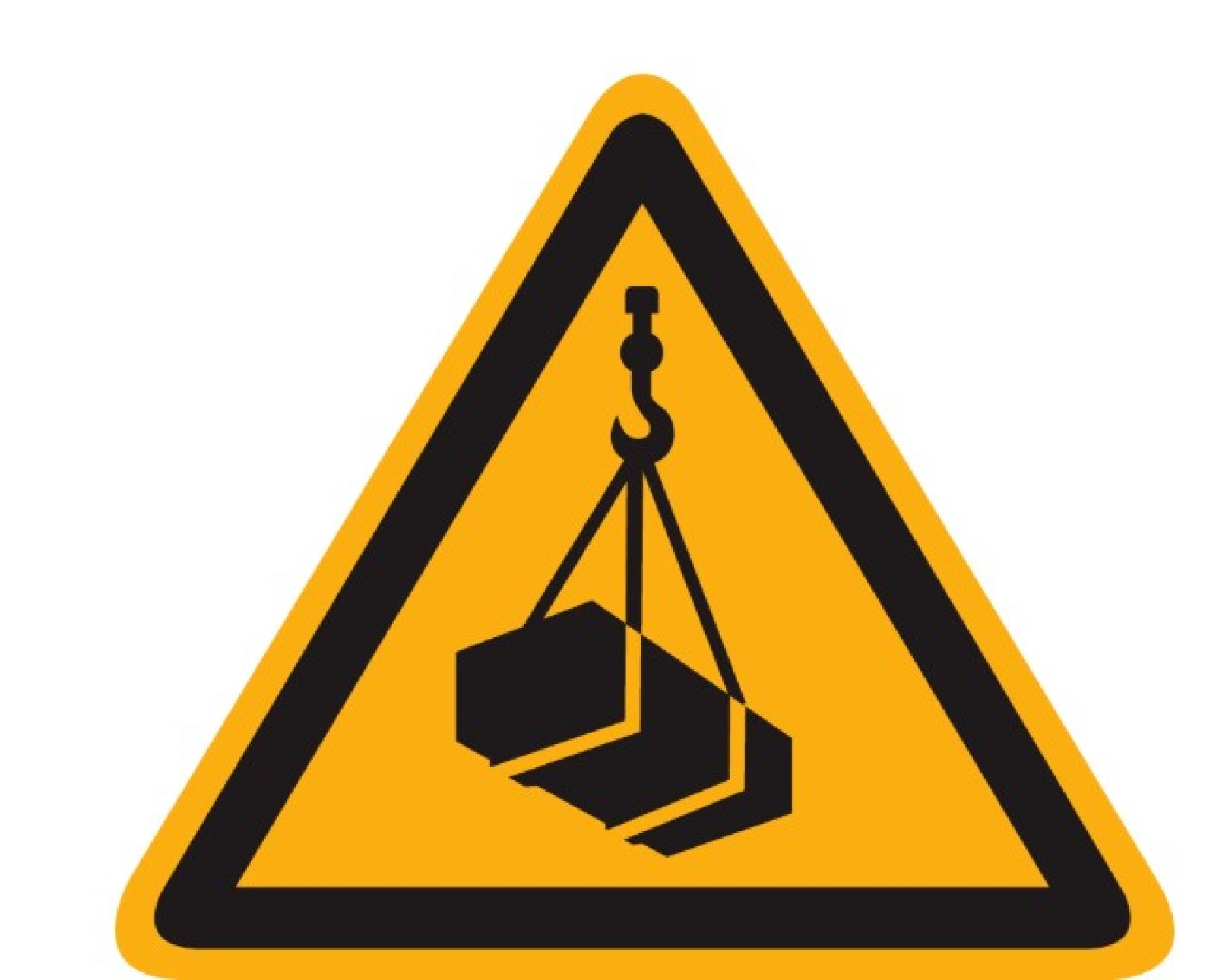Pictogram hangende last (ISO7010) in verschillende materialen en afmetingen.